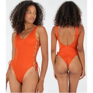 NWT Rio De Sol Paprica Zoe Sleeveless High Leg One Piece Orange Women's Size S